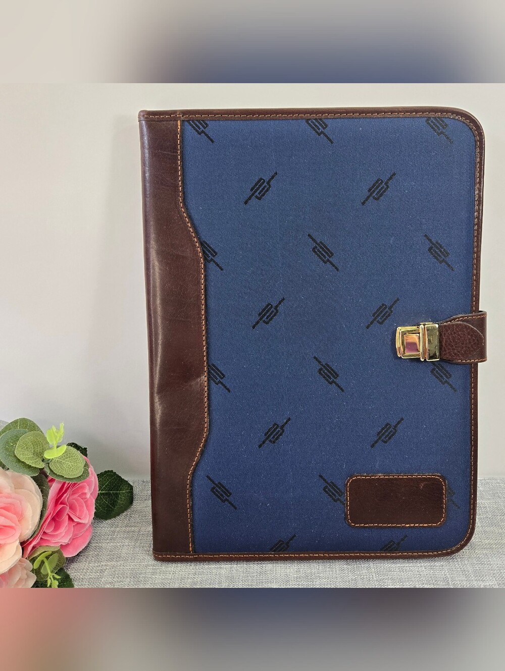 Vtg ALESSANDRO VENANZI Jacquard Clip Closure‎ Chestnut/Blue  Portofolio Binder
